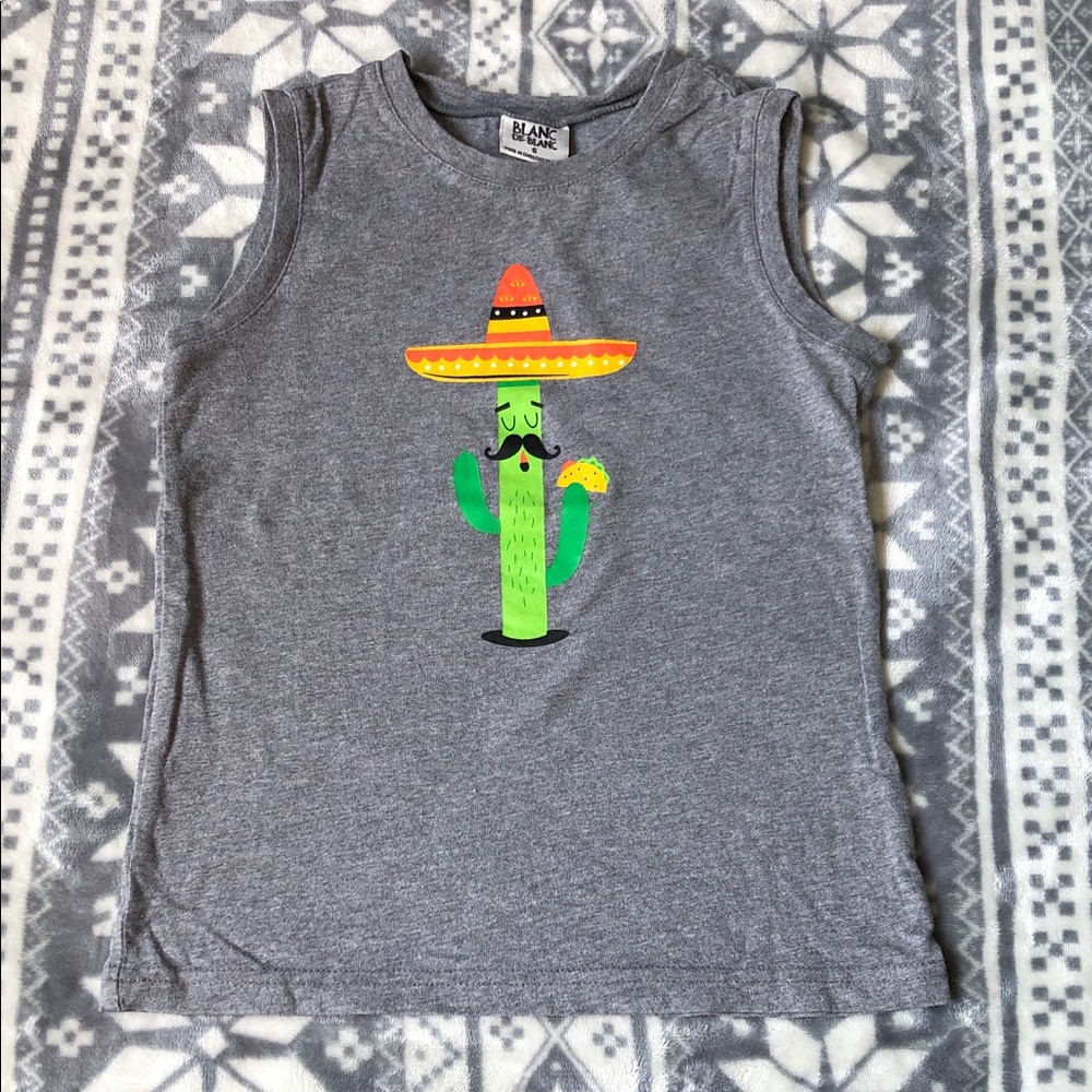Gray Tank Top with Smiling Cactus Graphic